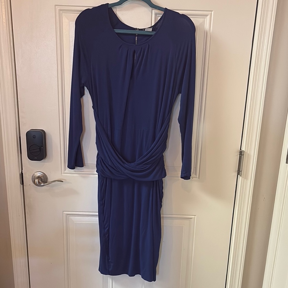 Blue Ruched Sheath Dress Long Sleeve
